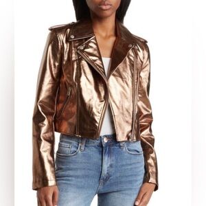 Avec Les Filles Metallic Bronze Leather Jacket